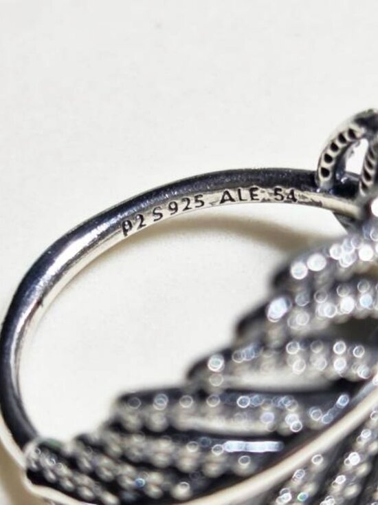 Authentic Pandora Sterling Silver Light As A Feather Ring CZ Jewelry - Picture 3 of 6